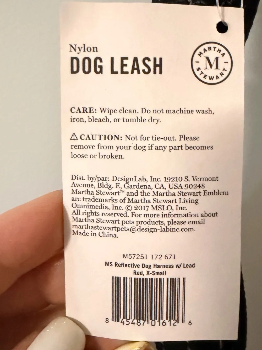 Martha Stewart Nylon Dog Leash with reflective stitching NWT